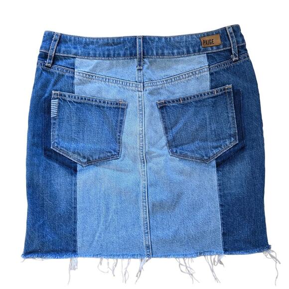 Paige Patchwork Frayed Denim Jean Mini Skirt 26 Boho Y2K - Picture 2 of 7